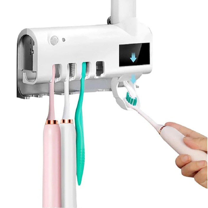 Dozator pentru pasta de dinti cu sterilizator UV pentru periute baie imagine noua 2022